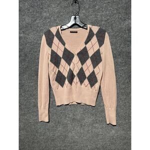 Sisley Cardigan Sweater Pure Wool Size Medium Gray Button Down Italy Geometric